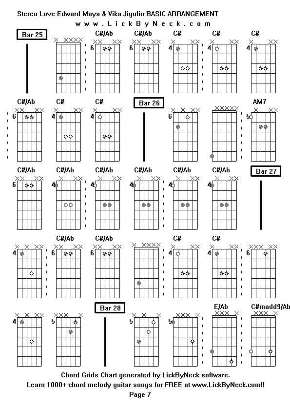 Chord Grids Chart of chord melody fingerstyle guitar song-Stereo Love-Edward Maya & Vika Jigulin-BASIC ARRANGEMENT,generated by LickByNeck software.